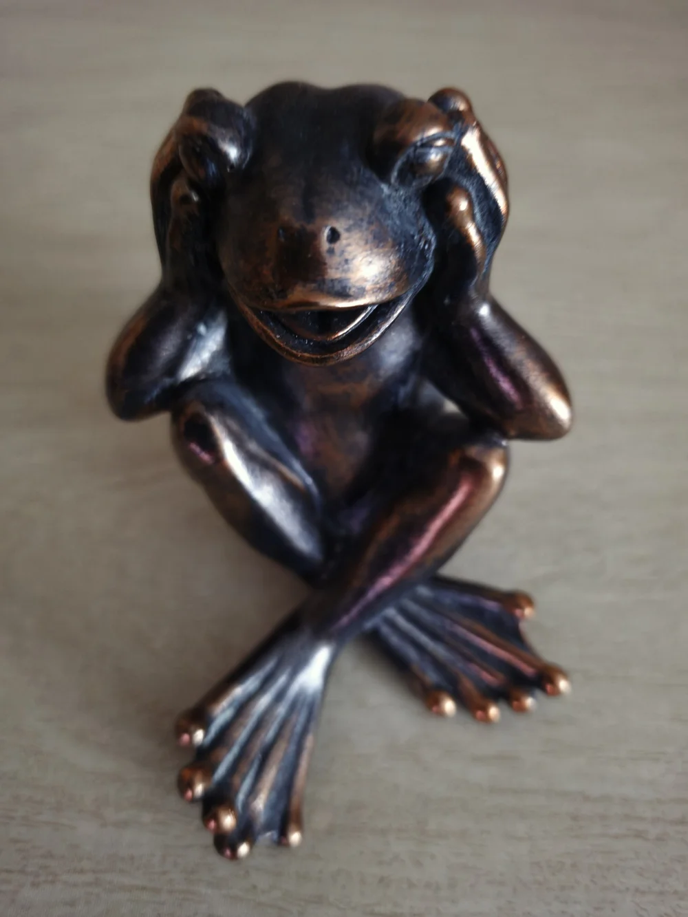 Three Bronze-Tone Hear/Speak No Evil Frog Figurines